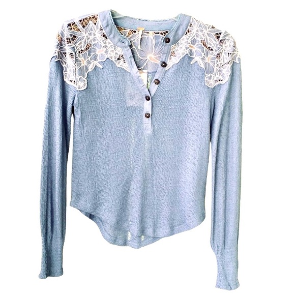 Free People Easy Breeze Appliqué Lace Henley Top - Picture 11 of 16